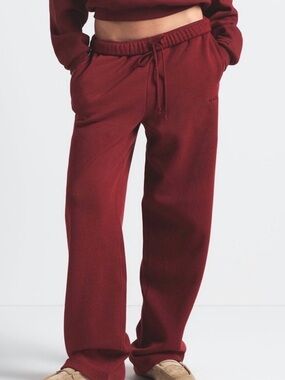NWT SKIMS Fleece Classic Cotton Straight Leg Pant Merlot L